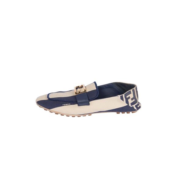 Fendi Shoes - FENDI Blue FF Logo Canvas Flat Loafers Size 37